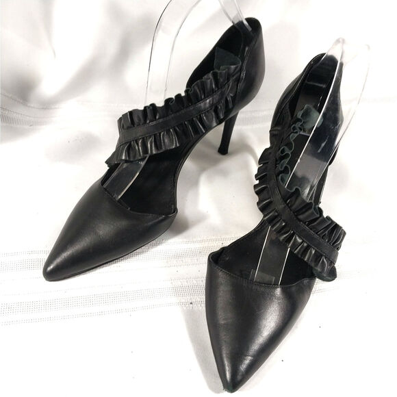 MICHAEL/MICHAEL KORS! BLACK GENUINE LEATHER SHIRRED DIAG STRAP HEELS! SZ 8.5M - Picture 8 of 8